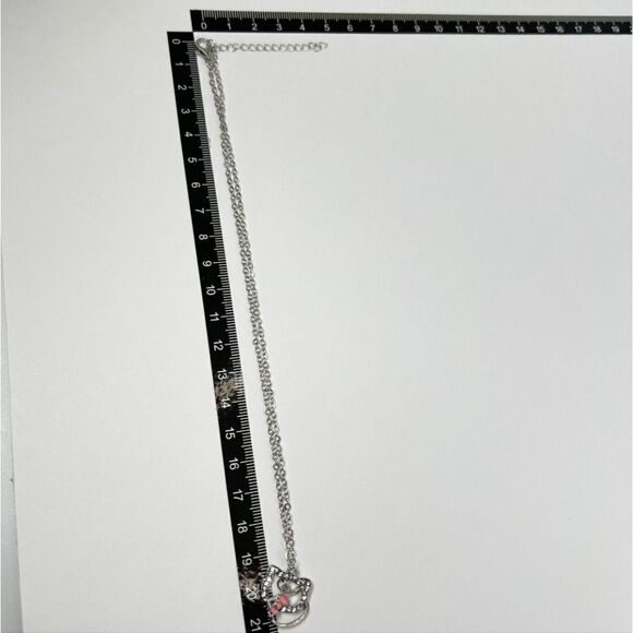 Brand New Double Hello Kitty Silver Rhinestone Necklace With Pink Ribbon - Picture 7 of 7